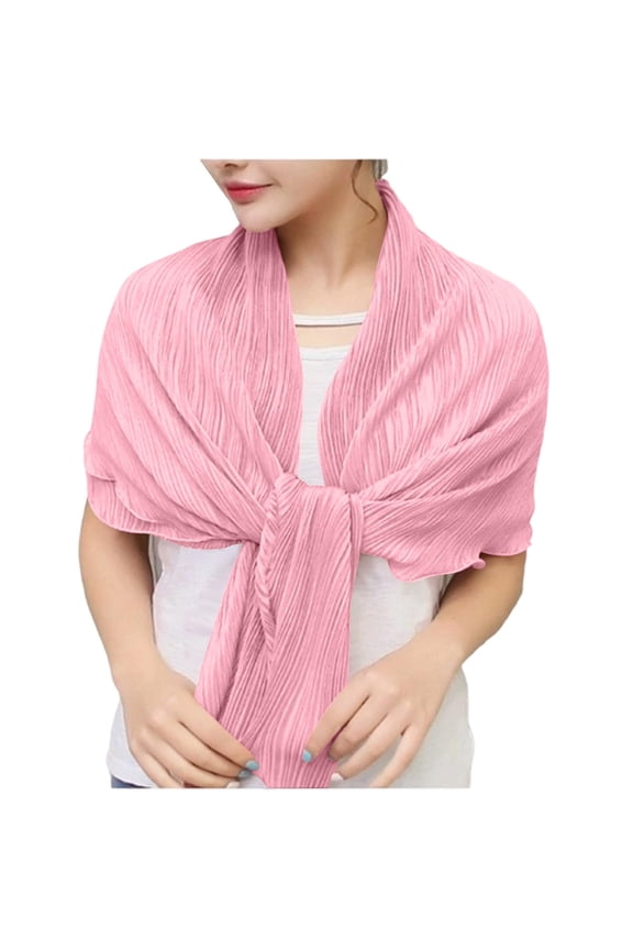 Elegant Pleated Chiffon Shawl, Lightweight Shoulder Wrap Scarf for Evening Dresses, Weddings & Formal Events (Pink)