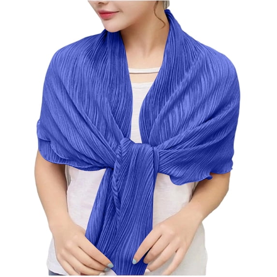 AHMOMEI Elegant Pleated Chiffon Shawl, Lightweight Shoulder Wrap Scarf for Evening Dresses, Weddings & Formal Events (Royal Blue)