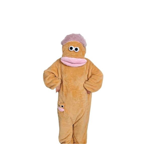 AHMOMEI Fuzzy Pajamas Big Mouth Monster Teen Adults Onesie Silly Plush Hooded Jumpsuit Pajama Party & Cozy Sleepwear Gift No Shoes Yellow M