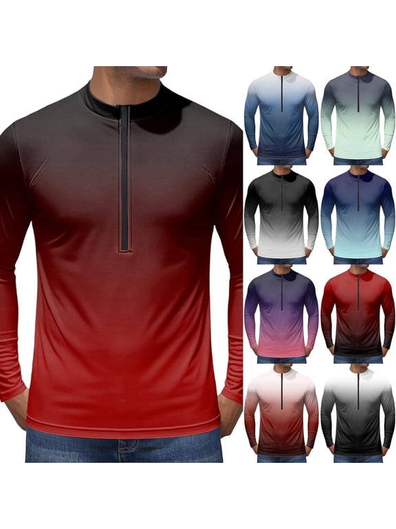 Gradient Men's Cycling Bike Jersey Quarter Zip Long Sleeve T Shirts for Men Moisture Wicking Quick Dry Biking Casual Shirts for Men