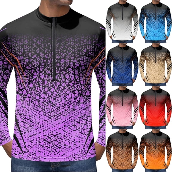 AHMOMEI Gradient Men's Cycling Bike Jersey Quarter Zip Long Sleeve T Shirts for Men Moisture Wicking Quick Dry Biking Men Graphic T Shirts
