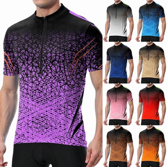 AHMOMEI Gradient Men's Cycling Bike Jersey Quarter Zip Men Short Sleeve Shirt Moisture Wicking Quick Dry Biking Mens Graphic T-Shirts