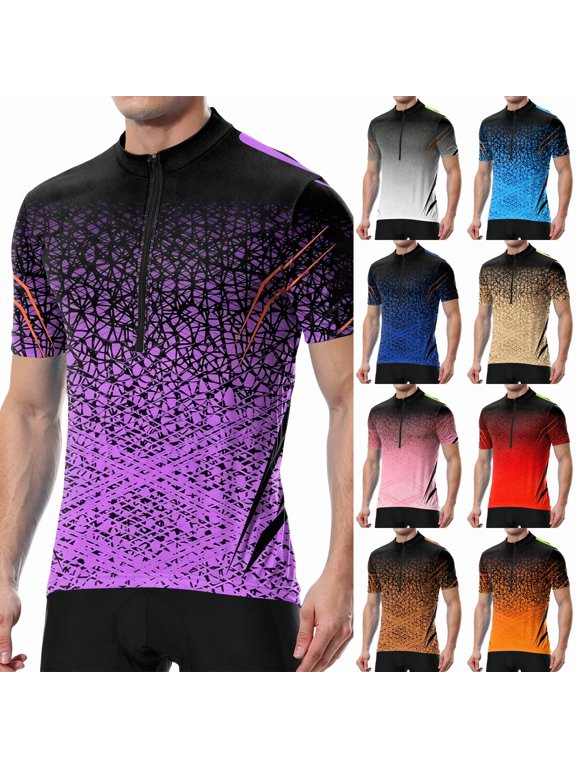 Gradient Men's Cycling Bike Jersey Quarter Zip Men's Short Sleeve Shirts Moisture Wicking Quick Dry Biking Athletic Shirts for Men