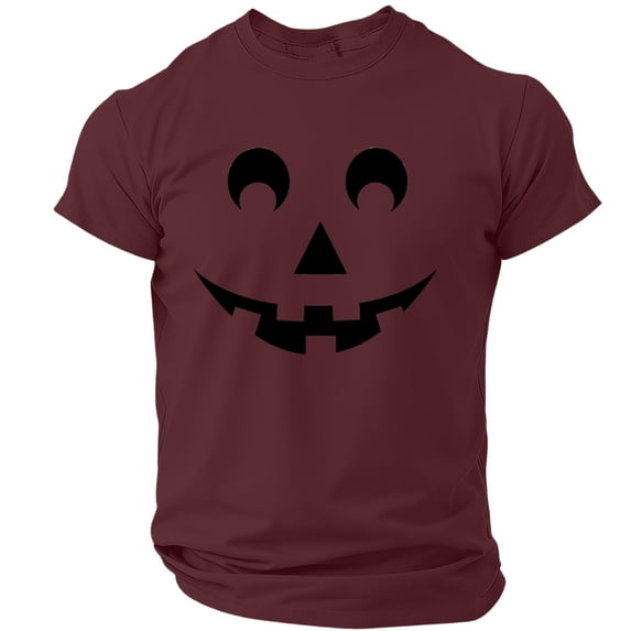 AHMOMEI Halloween Shirt Mens Jack-O'-Face Printed Pumpkin Shirt Men Vintage Funny Spooky Season Crew Neck Short Sleeve Mens T-Shirts Graphic Tees Wine XL