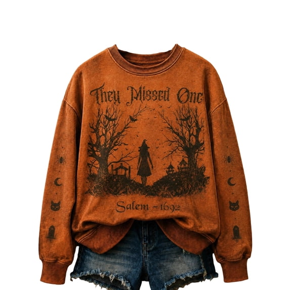AHMOMEI Halloween Sweatshirts for Women Witch Print Salem Crewneck Sweatshirt Spooky Season Funny Novelty Oversized Fall Winter Holiday Long Sleeve Women's Pullover