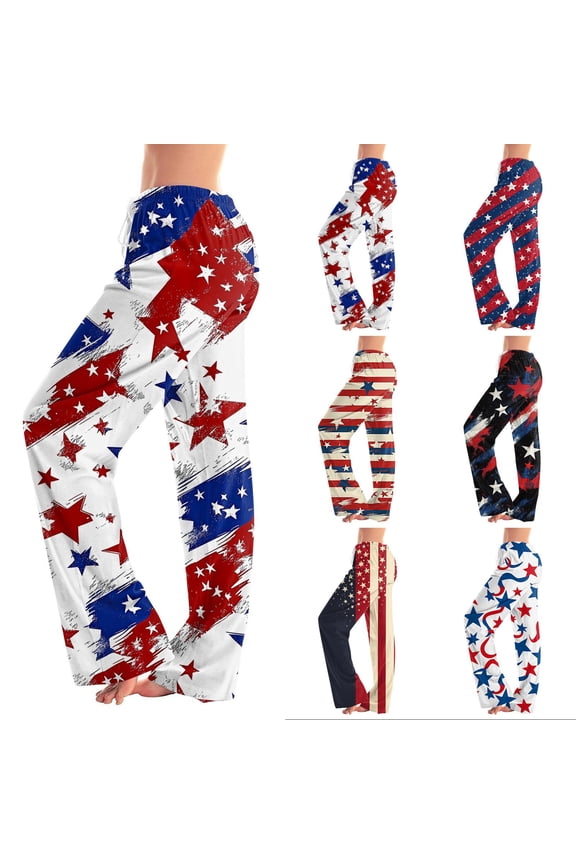 Independence Day Pj Bottoms Pants Summer Holiday 250th Anniversary USA Elastic Waist Wide Leg Pj Bottoms Women