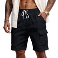 thumbnail image 1 of AHMOMEI Linen Cargo Shorts for Men Stretch Elastic Waist Wide Leg Men Beach Shorts Summer Vacation Casual Men's Shorts Black XXXL, 1 of 7