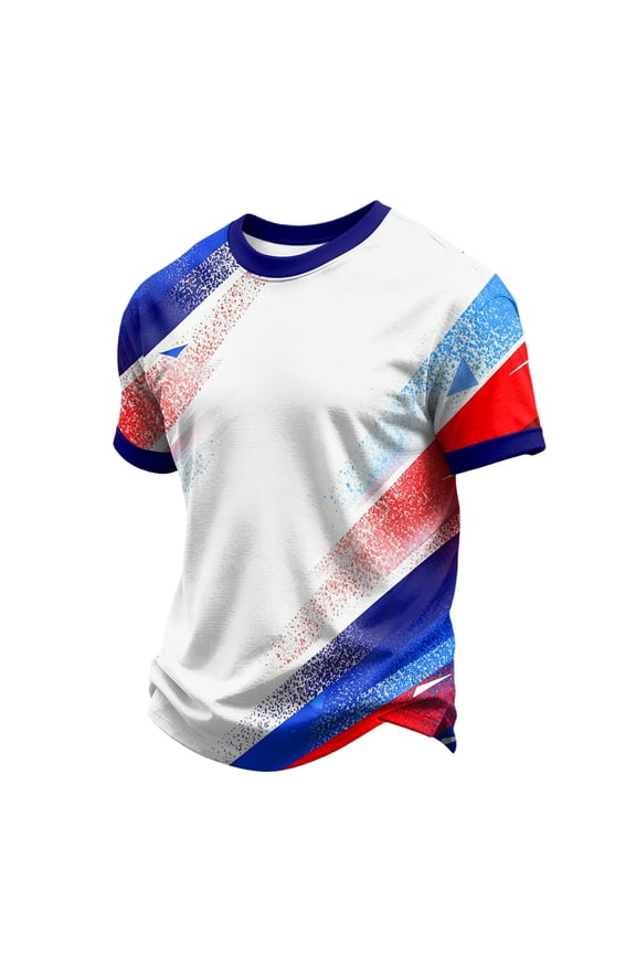 Men Jersey Shirts Red White and Blue Patriotic Shirt for Men Breathable Sports Basketball Short Sleeve 4th of July Shirts for Men White M