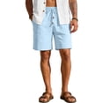 thumbnail image 1 of AHMOMEI Men Linen Shorts Elastic Waist Drawstring Beach Shorts for Men Wide Leg Casual Men's Shorts with Pockets Light Blue XL, 1 of 7