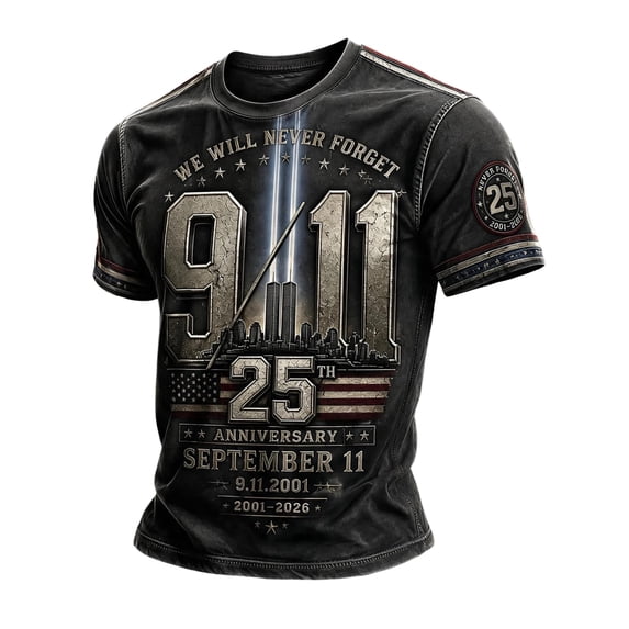 AHMOMEI Men's 9/11 25th Anniversary T Shirts Flag Printed Vintage 911 Never Forget Shirt Hope Courage Patriotic 9/11 Memorial Shirt Black S