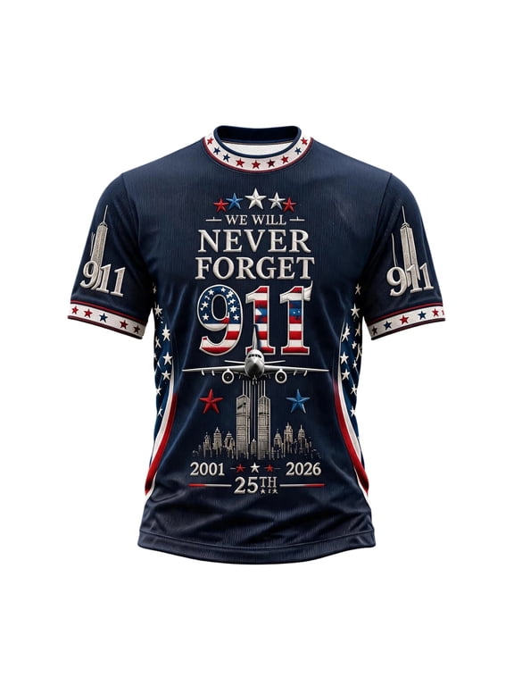 Men's 911 Memorial Shirts 25th Anniversary Flag Printed Vintage Never Forget 9/11 Tshirt Patriotic Hope Courage 9 11 Memorial Shirt Gray XL