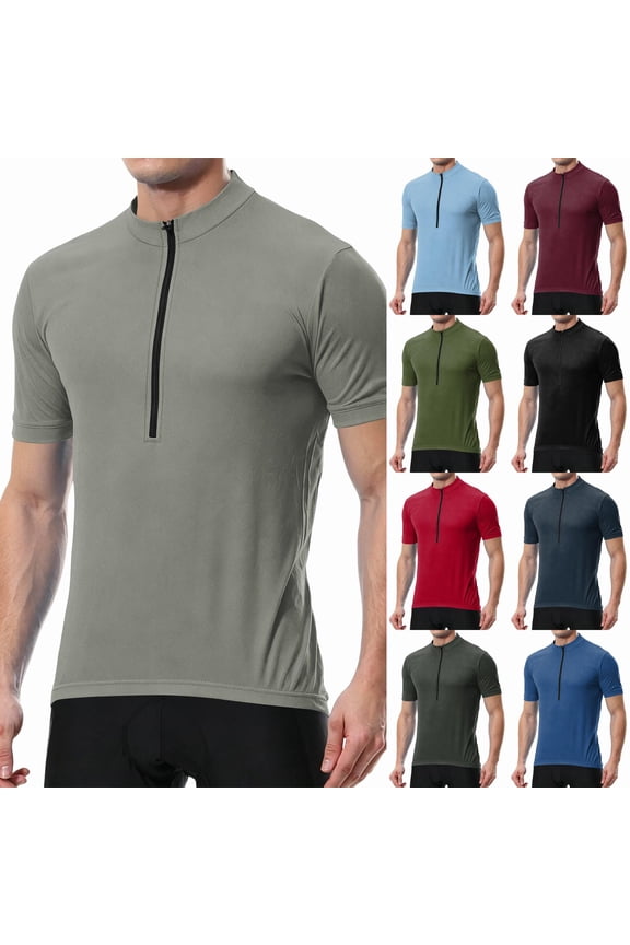 Men's Cycling Bike Jersey Quarter Zip Mens Shirts Short Sleeve Moisture Wicking Quick Dry Biking T Shirts for Man