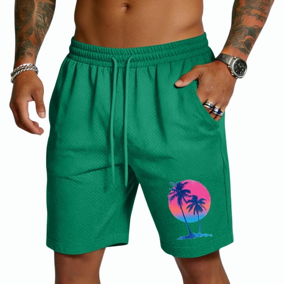 AHMOMEI Men's Hawaiian Beach Shorts Quick Dry Wide Leg Basketball Shorts Men with Pockets Summer Drawstring Beach Shorts Men