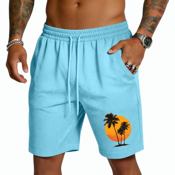 AHMOMEI Men's Hawaiian Beach Shorts Quick Dry Wide Leg Basketball Shorts Men with Pockets Summer Drawstring Men Beach Shorts