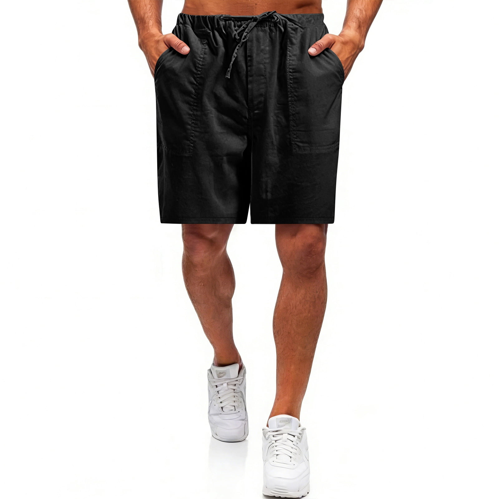 AHMOMEI Men's Linen Shorts Elastic Waist Wide Leg Beach Shorts Men ...