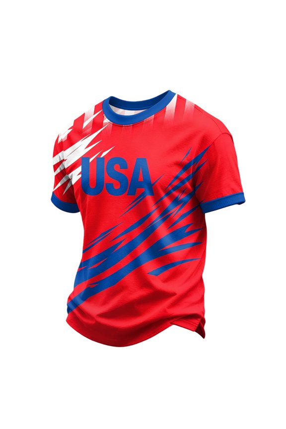 Mens Jersey Shirts Red White and Blue USA Patriotic Shirt for Men Breathable Athletic Short Sleeve 4th of July Shirts for Men Red S