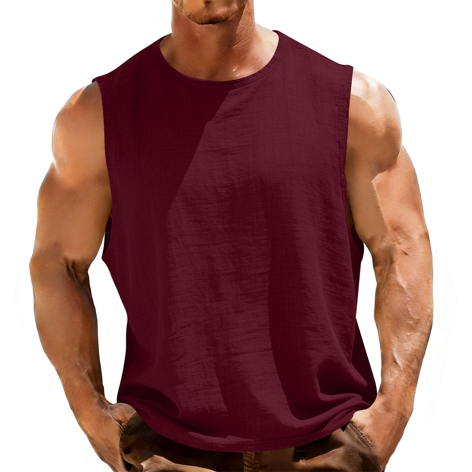 AHMOMEI Mens Tank Tops Crew Neck Linen Mens Sleeveless Tee Shirts ...