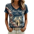thumbnail image 1 of AHMOMEI Never Forget 9/11 Shirt Memorial Day American Flag 9/11 Shirt Patriotic Courage Hope V Neck Women Short Sleeve Tops XS, 1 of 3
