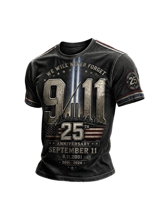 Never Forget Shirt 9/11 Memorial 2001-2016 25th Anniversary Patriot Day 911 Tshirts American Flag Honor Faith Men Shirt