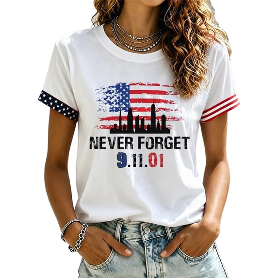 AHMOMEI Never Forget Shirt 9/11 Memorial American Flag Memorial 9/11 Shirts Courage Hope Short Sleeve Womens Patriotic Shirts