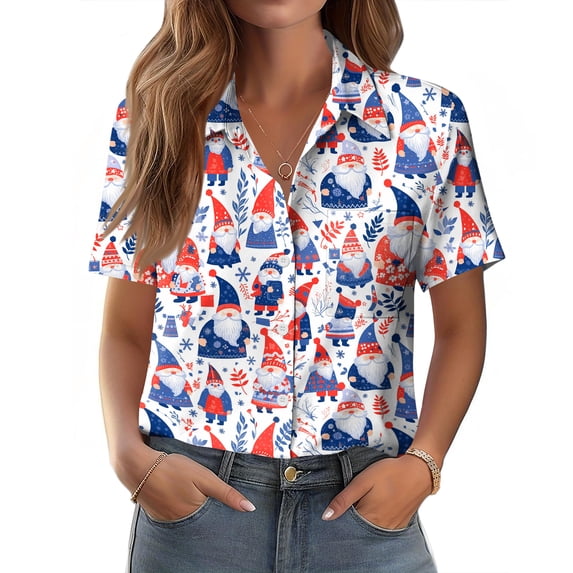 AHMOMEI Patriotic Women Button Down Shirts Short Sleeve Summer Blouses for Women with Pocket