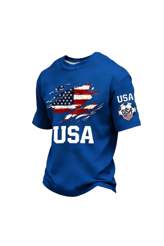 S-4XL Mens Jerseys Flag Print USA Men's Patriotic T-Shirts Breathable Sports Baseball Short Sleeve Funny 4th of July Shirts for Men Blue 4XL