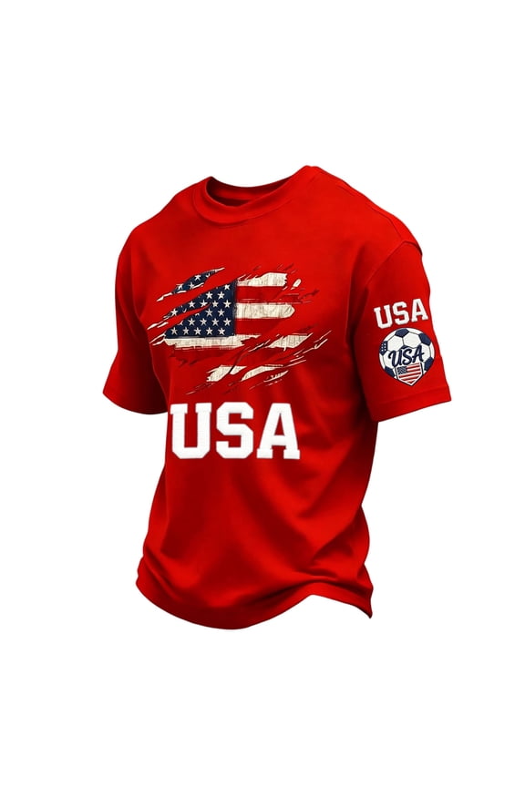 S-4XL Mens Jerseys Flag Print USA Patriotic Shirt Men Breathable Athletic Basketball Short Sleeve 4th of July Shirts for Men Red S