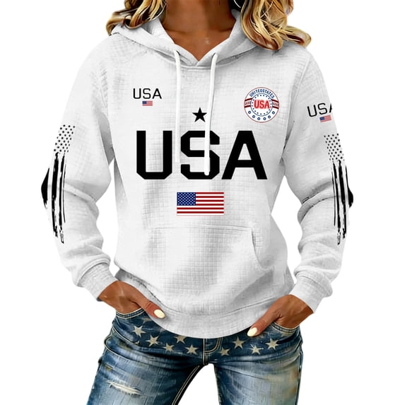 AHMOMEI Women's 250th Anniversary Print Shirt America 1776-2026 250th Anniversary Waffle Hoodie 4th of July Hooded Sweatshirt Women