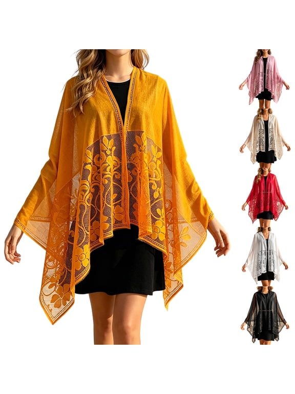 Women’s Lace Floral Open Front Kimono Cardigan, Lightweight Sheer Embroidered Cover Up, Casual Summer Beach Shawl (Pink)