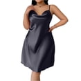 thumbnail image 1 of AHMOMEI Women's Plus Size Satin Nightgown, Cowl Neck Spaghetti Strap Sleep Dress, Silky Loungewear for Home and Sleep Black 4XL, 1 of 4