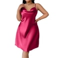thumbnail image 1 of AHMOMEI Women's Plus Size Satin Nightgown, Cowl Neck Spaghetti Strap Sleep Dress, Silky Loungewear for Home and Sleep Red XL, 1 of 4