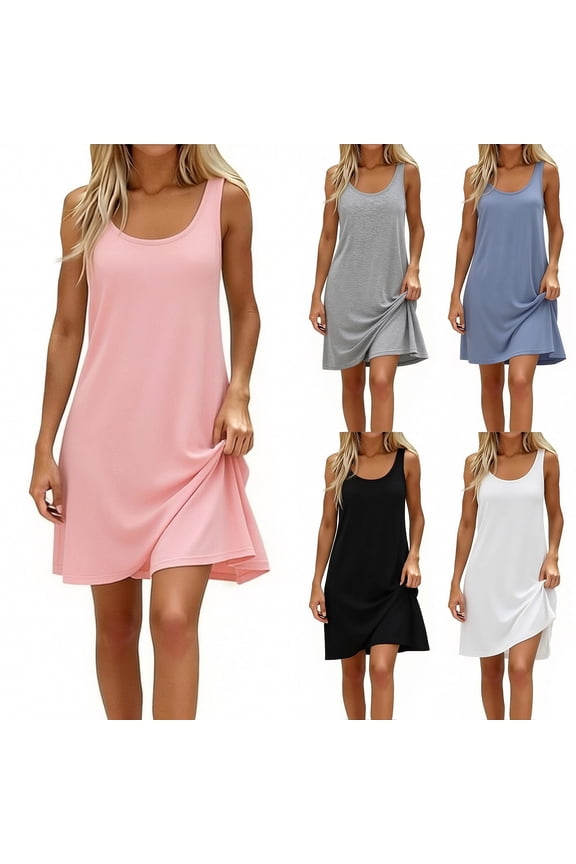 Women's Tank Nightgown Sleeveless Sleepwear Scoop Neck Full Slip Chemise Nightdress Light Blue M