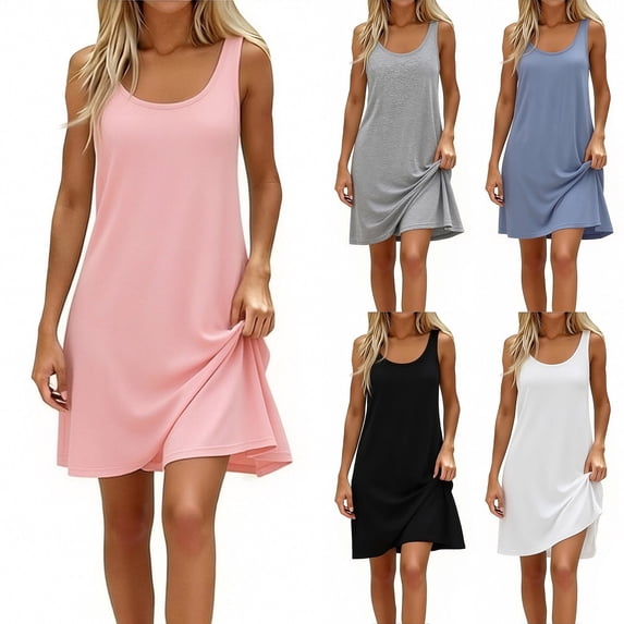AHMOMEI Women's Tank Nightgown Sleeveless Sleepwear Scoop Neck Full Slip Chemise Nightdress Light Blue XL