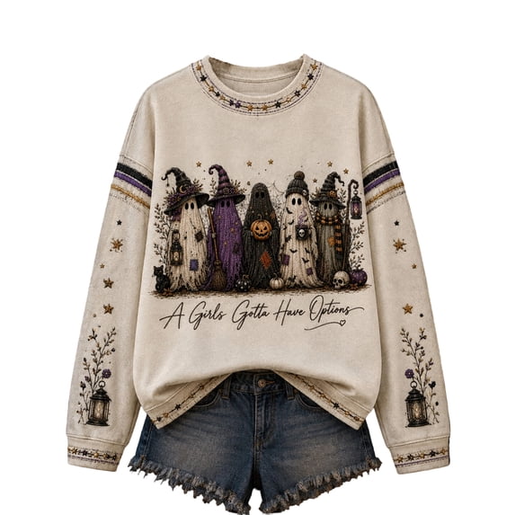 AHMOMEI Womens Halloween Sweatshirt Salem Broom Co. Print Retro Salem Witch Design Sweatshirt Novelty Fall Winter Spooky Season Pullover Tops