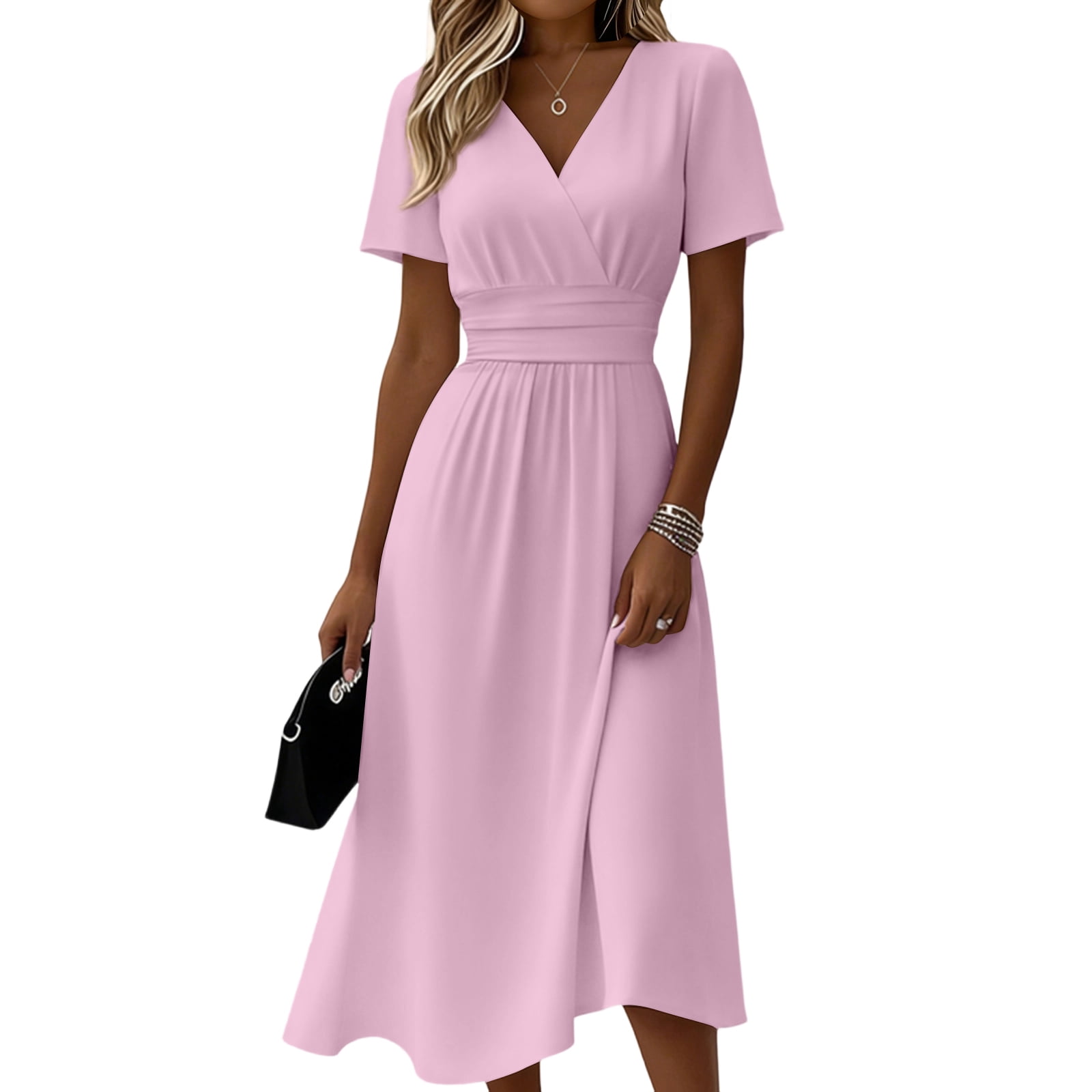 AHMOMEI Womens Midi Dresses Summer Beach Vacation Wrap V Neck Swing ...