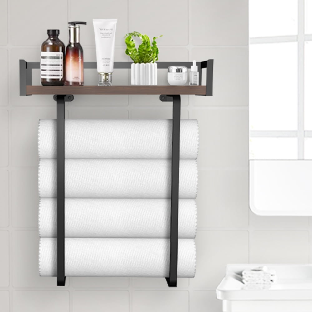 AHOXE Towel Racks for Bathroom with Wooden Shelf, Wall Mounted Bath Towel Holder Bathroom Organizer
