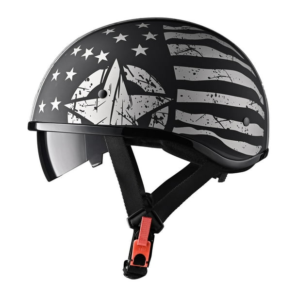 AHR Half Face Motorcycle Helmet with Sun Visor DOT Approved for Bike Chopper Cruiser, Black