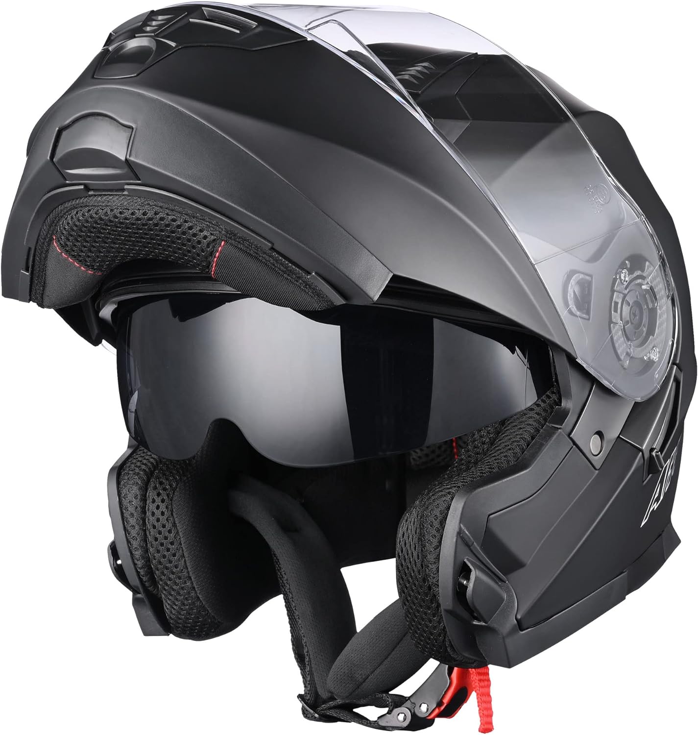 AHR Motorcycle Helmet Dual Visor Modular Flip up Full Face Helmet DOT Approved - AHR Helmet RUN-M3 for Adult Motorbike Street Bike Moped Racing (Matte Black, XL)