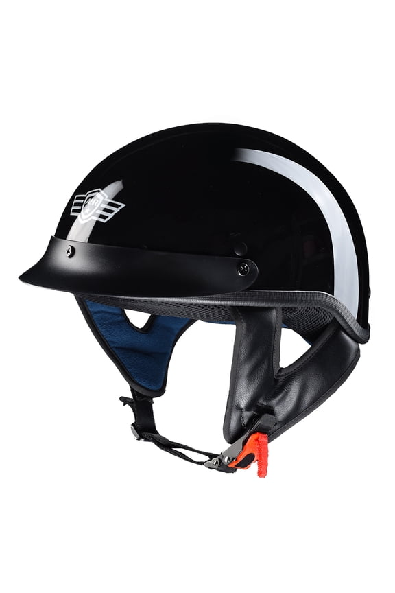 RUN-C Motorcycle Half Face Helmet DOT Approved Bike Cruiser Chopper High Gloss Black M