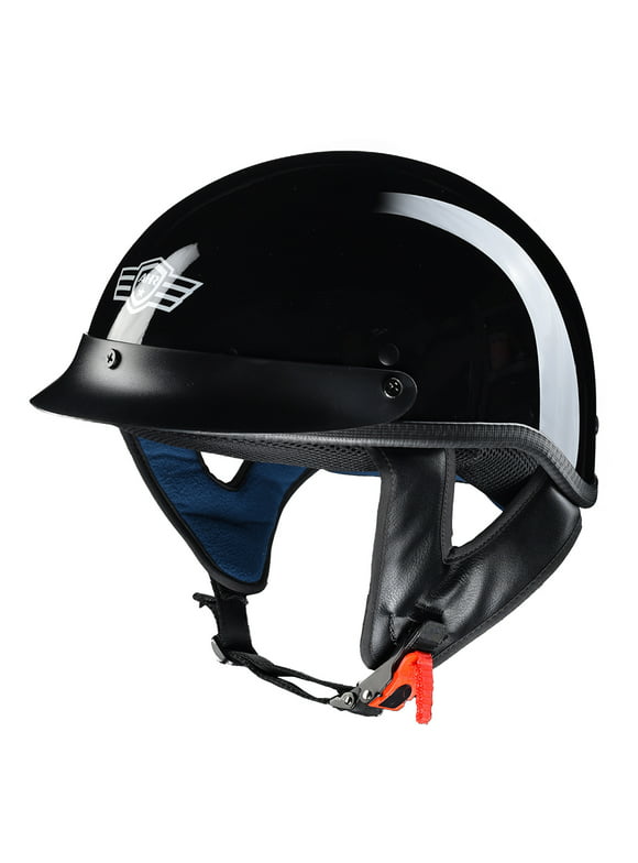 AHR RUN-C Motorcycle Half Face Helmet DOT Approved Bike Cruiser Chopper High Gloss Black S