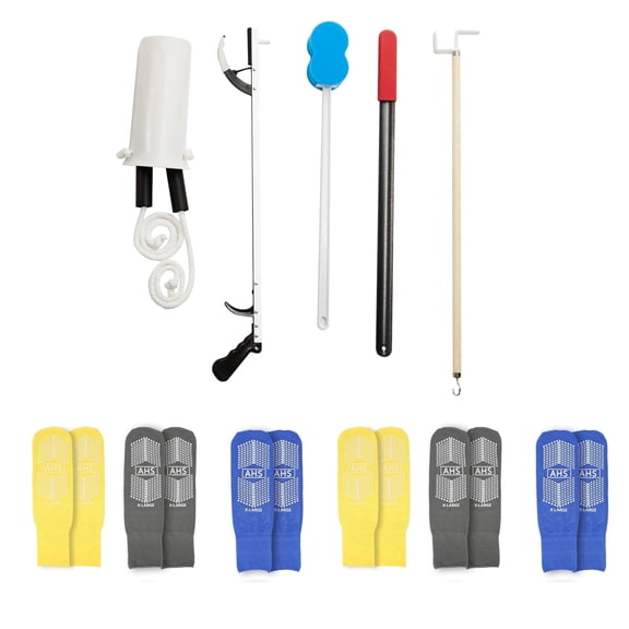 AHS Hip Knee Replacement Kit with Stocking Aid, Reacher, Sponge Rod, Shoehorn, Hook XL Hospital Socks - 6-Piece