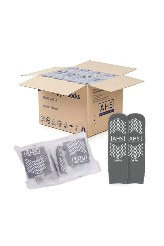AHS Grip Socks | Gray One Size Fits Most | Hospital Socks Case of 48 Pairs
