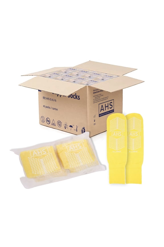AHS Grip Socks Yellow Extra Large Nonslip Comfort Elastic Hospital Socks Case of 48 Pairs