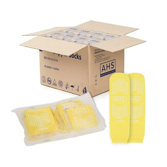 AHS Grip Socks | Yellow Hospital Socks One Size Fits Most |Case of 48 Pairs