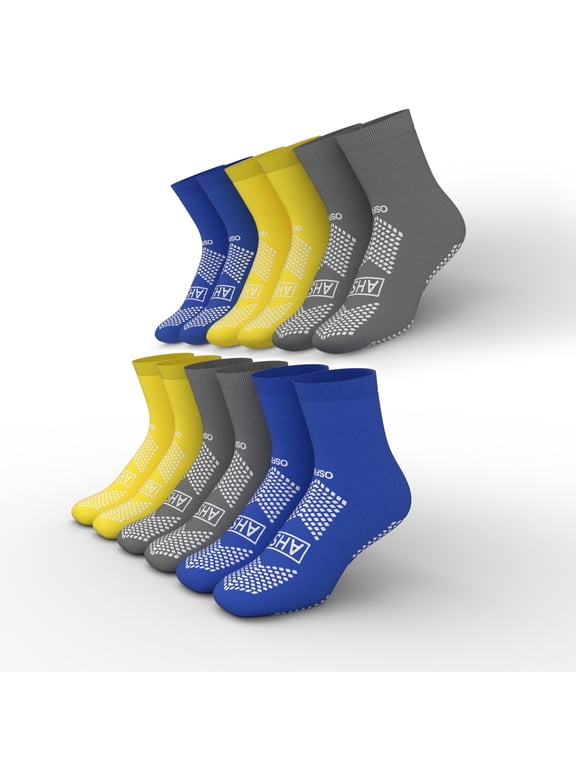 AHS Dual-Sided Grippy Nonslip Hospital Socks Assorted Colors Pack of 6 Pairs
