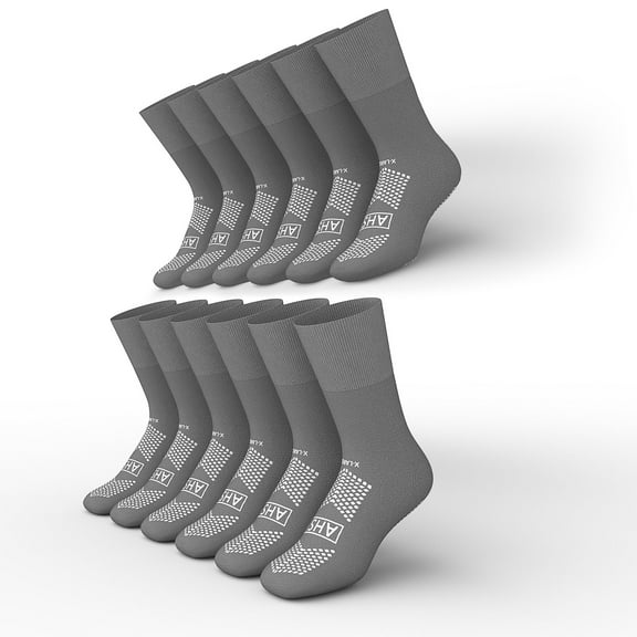 American Hospital Supply Non-Slip Medical Grippy Socks, Gray, Extra Large, Pack of 6