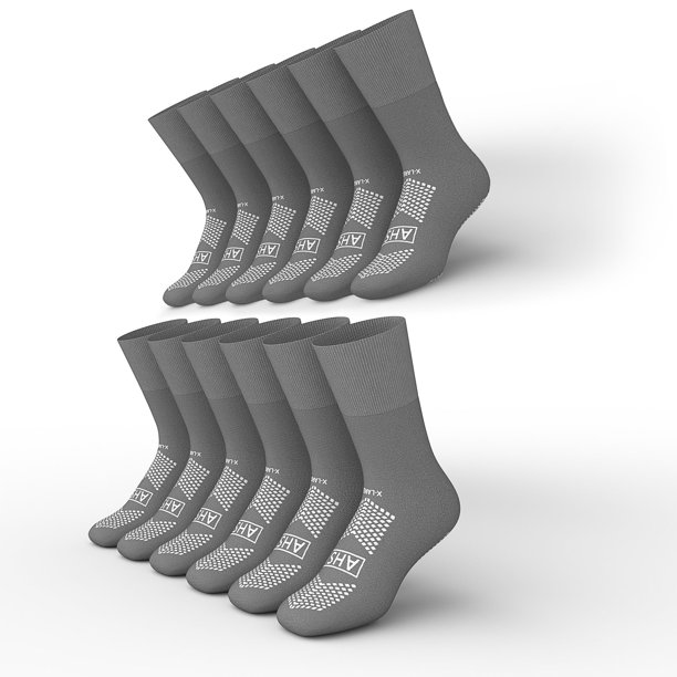 AHS Grippy Socks Gray Extra Large Hospital Socks Pack of 6 Pairs