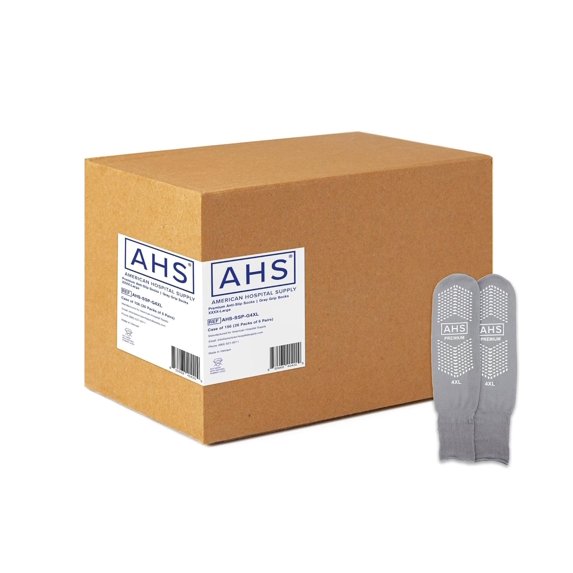 AHS Premium Hospital Socks with Grippy Anti-Slip Tread | Gray 4XL (Bariatric) Double Tread Socks | Safety, Soft Polyester Socks | Gripper Socks Case of 156 Pairs