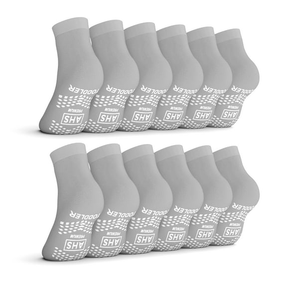 AHS Premium Hospital Socks with Grippy Anti-Slip Tread | Gray Toddler Double Tread Socks | Safety, Soft Polyester Socks | Gripper Socks Pack of 6 Pairs