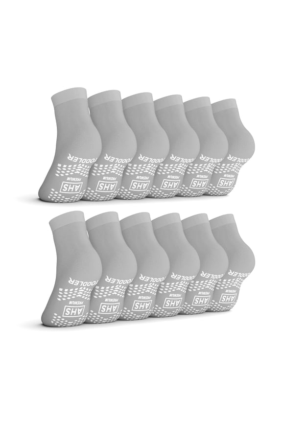 AHS Premium Hospital Socks with Grippy Anti-Slip Tread | Gray Toddler Double Tread Socks | Safety, Soft Polyester Socks | Gripper Socks Pack of 6 Pairs